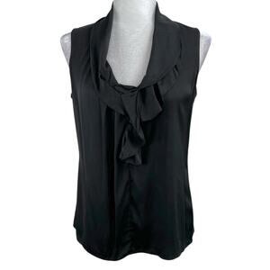 Elie Tahari Draped Ruffle Front Blouse Sleeveless Black Silk Blend Medium